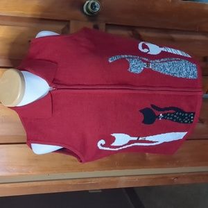 ALIA* ladies 2x zip front knit collared jewelled cat vest plain back